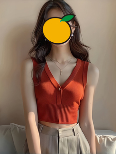 甜辣妹针织无袖背心2026夏季新款流行多巴胺橘红色绝美吊带小上衣