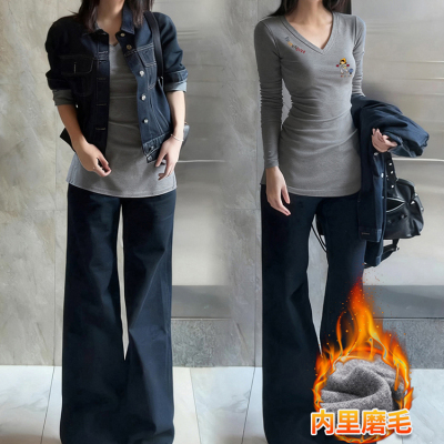 灰色羽绒服内搭加长打底衫女秋冬