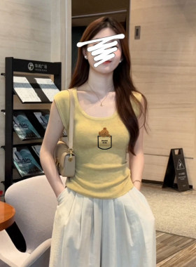 黄色修身小飞袖背心t恤女生夏季