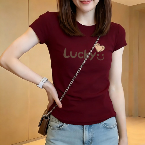 韩版字母印花短袖T恤女修身显瘦