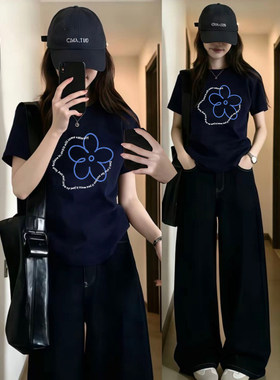美式宽松大码纯棉印花短袖T恤女