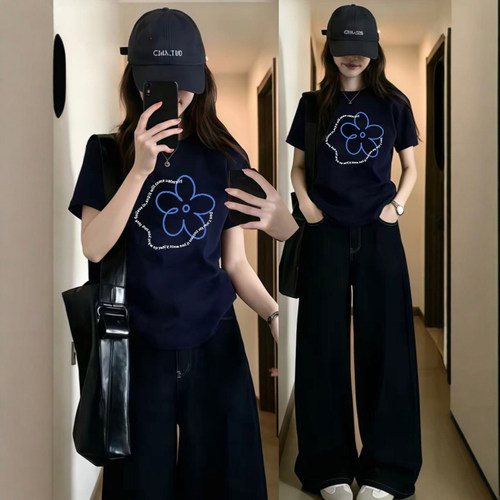 美式宽松大码纯棉印花短袖T恤女