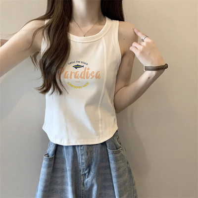 纯棉字母印花鱼骨无袖背心女夏季