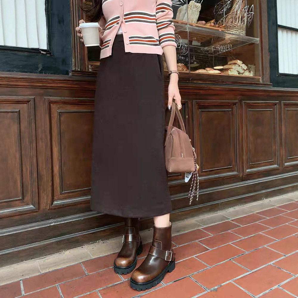 Danise高定 2025年秋季新品 醋酸绵羊毛混纺休闲高腰直筒半身裙