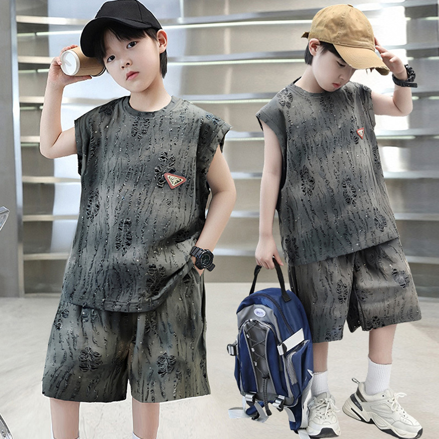 男童夏装套装2025新款中大童夏季男孩夏天儿童无袖背心宽松运动潮