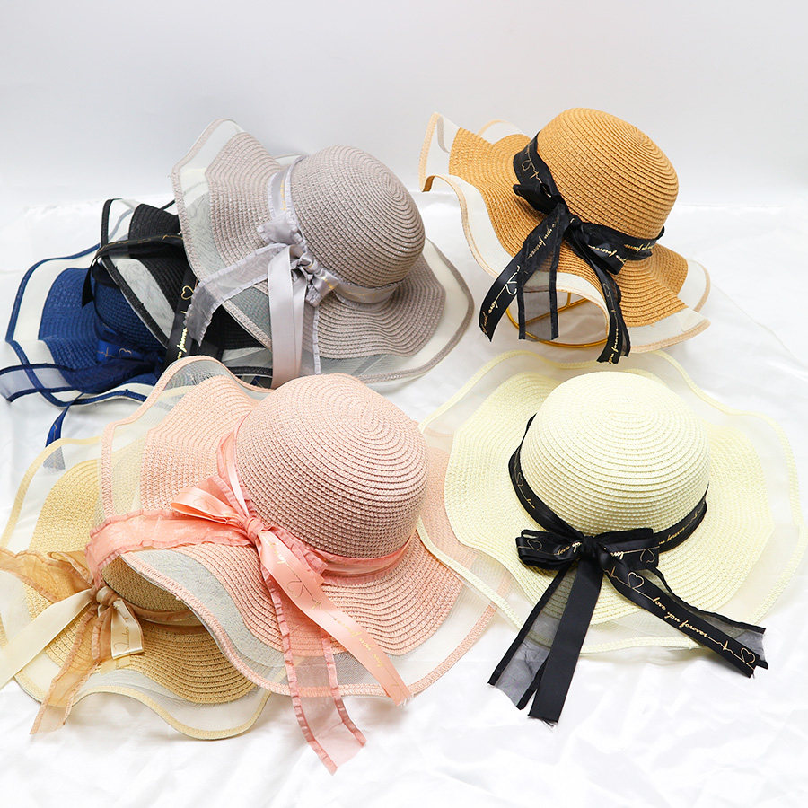 帽子女草帽韩版潮百搭日系夏季薄款透气蕾丝花边蝴蝶结小清新发批