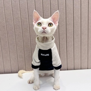 kalami纯棉加绒潮撞色卫衣史芬克斯德文无毛猫阿比衣服秋冬保暖