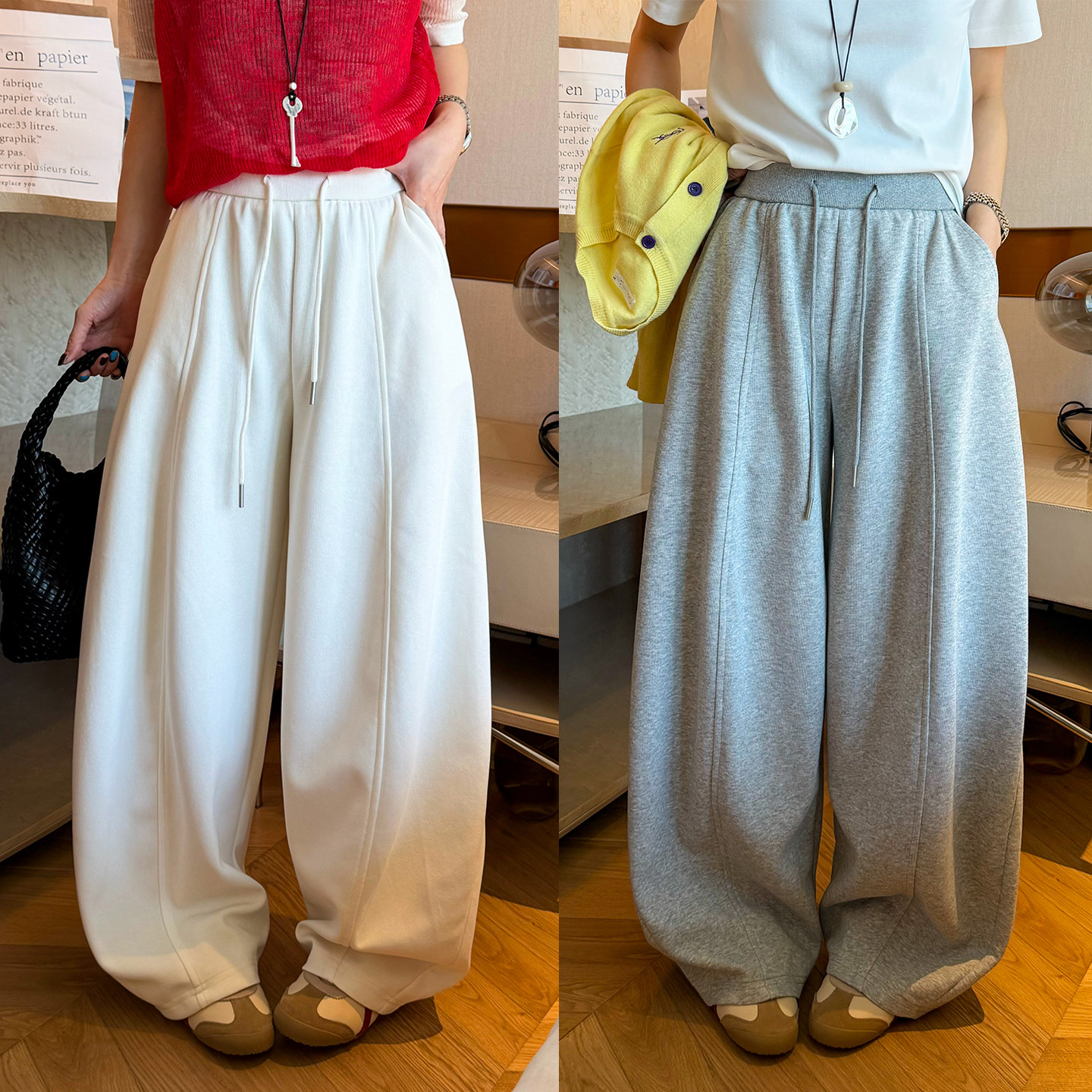 抽绳系带拖地阔腿卫裤女欧洲站2026早春新款欧货女装弯刀休闲裤潮