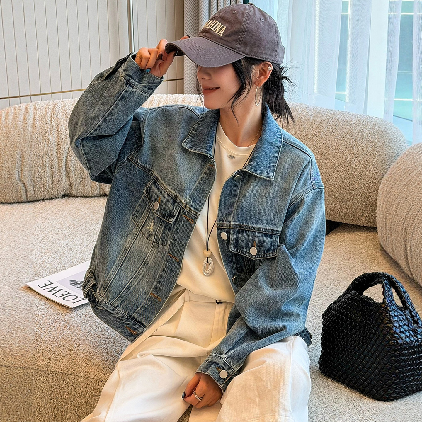 复古做旧翻领牛仔外套女欧货外套