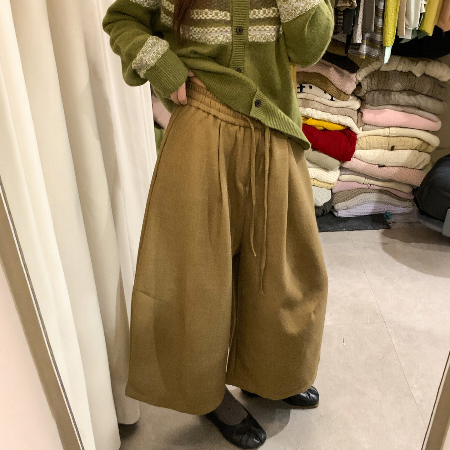 抽绳系带八分气球阔腿裤女欧洲站