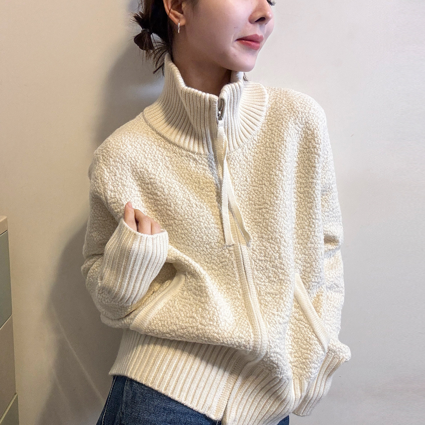 高领羊毛针织开衫女欧洲站2025冬装新款欧货女装时尚毛衣短外套潮,女装/女士精品,毛针织衫,淘宝优惠券,粉丝福利购,淘宝优惠卷