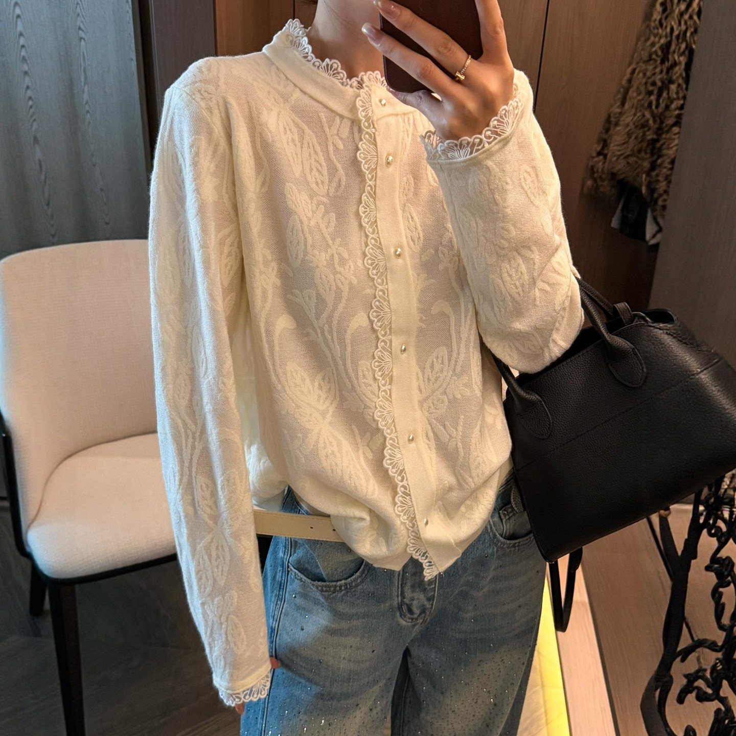 蕾丝钩花羊毛针织开衫女欧洲站2025冬装新款欧货女装毛衣打底衫潮,女装/女士精品,毛针织衫,淘宝优惠券,粉丝福利购,淘宝优惠卷