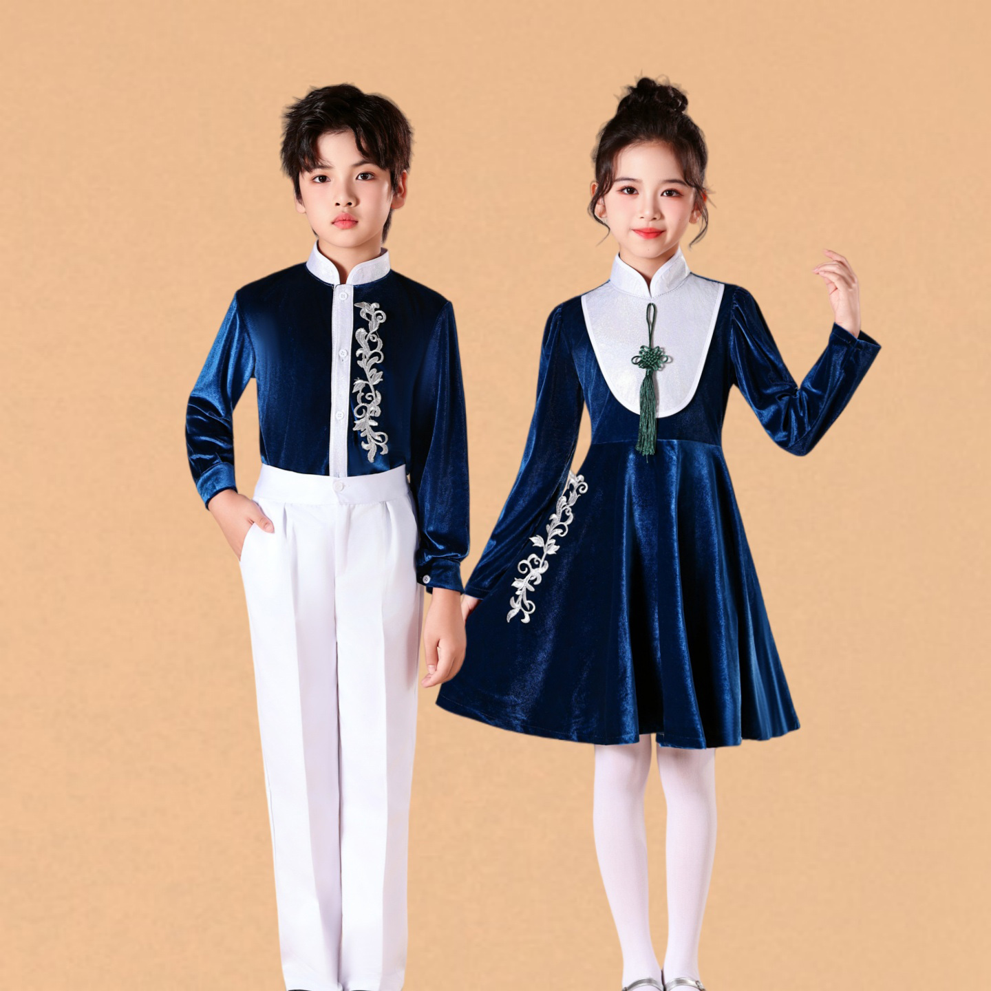 元旦中国风儿童演出服小学生合唱服诗歌朗诵演讲比赛服装秋冬套装