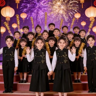 元旦儿童演出服中式马甲礼服中小学生大合唱团表演服冬季加绒套装