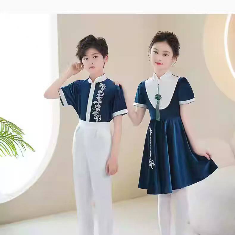 六一儿童合唱演出服中小学生合唱团表演服中国风男女朗诵比赛服装