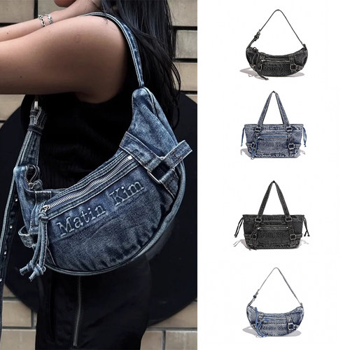 韩国matin复古水洗牛仔布包包女单肩腋下包kim跨境休闲通勤手提包