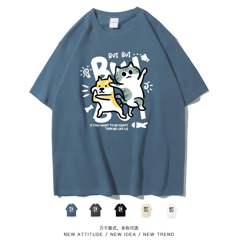 /搞怪猫狗卡通形象宽松短袖T恤夏