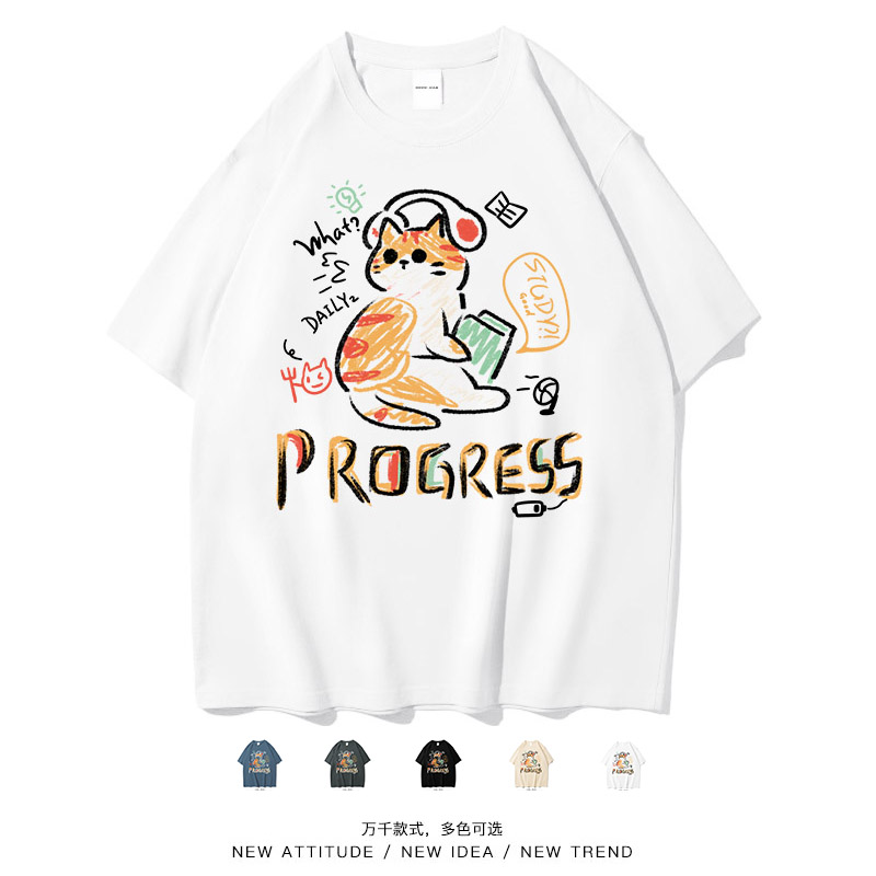 铅笔油画小猫艺术夏季学生短袖夏