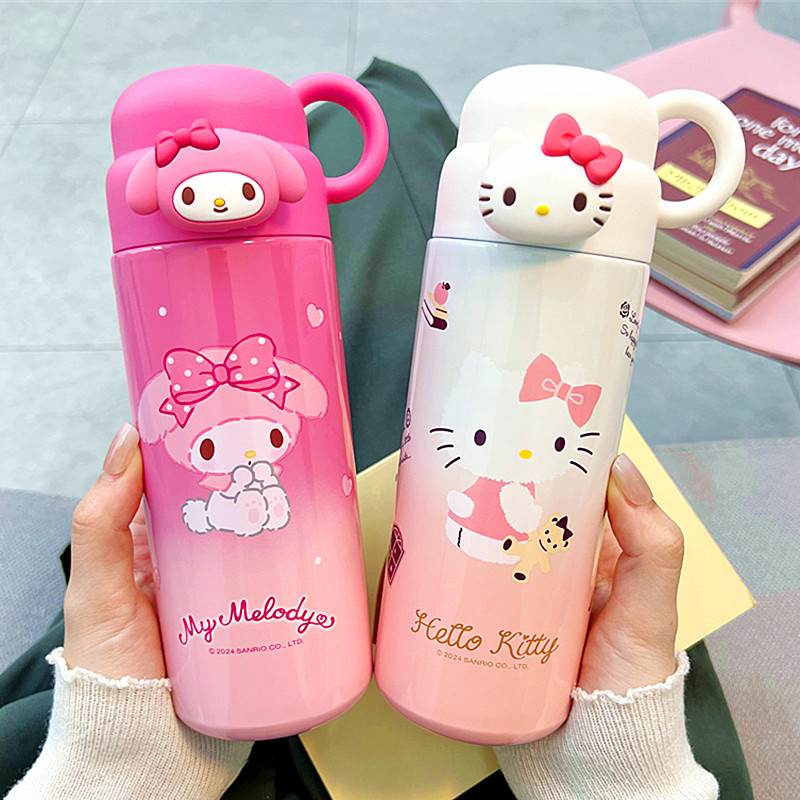 三丽鸥带盖316保温杯女孩学生上学专用水杯儿童新款网红可爱杯子