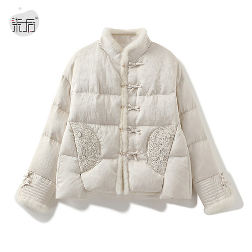 水貂毛轻国风保暖羽绒短外套女