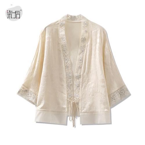 中式真丝冠乐绉开衫外套女