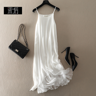 25年春夏高端女装气质优雅飘逸仙气真丝吊带裙桑蚕丝打底连衣裙子