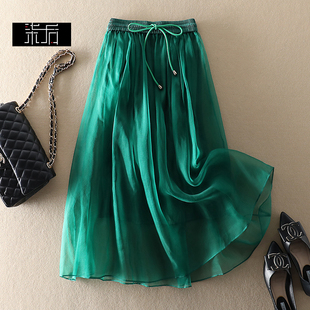 特#蓬蓬公主裙！25夏时尚仙气高腰真丝欧根纱中长半身裙纱纱裙子