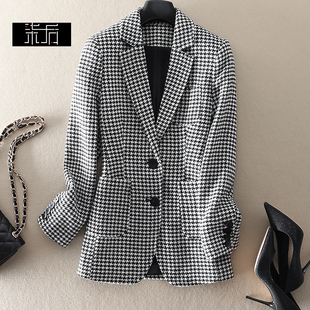 特#25早春新款大牌羊毛呢西装时髦优雅英伦风经典千鸟格西服外套