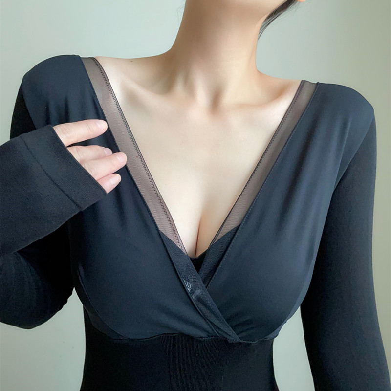 长袖女性感莫代尔大领口保暖内衣