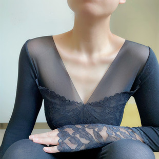 棉毛衫 秋衣秋裤 线衣线裤 女发热保暖内衣紧身美体薄款 蕾丝打底 套装