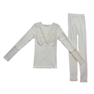 保暖内衣女秋衣秋裤套装薄紧身美体蕾丝低胸发热内搭打底棉毛衫