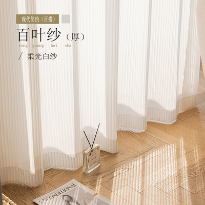 定制客厅纯色现代简约房间透光成品飘窗落地竖纹横纹窗百叶纱韩折