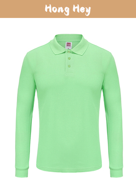 Casual Men Polo Shirts Long Sleeves Green Cotton Womenswear
