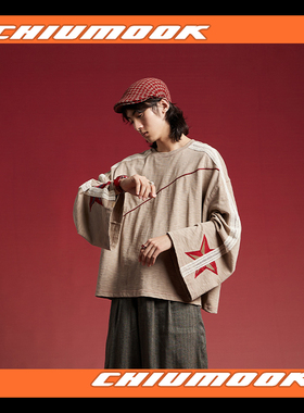 OSCILL  五角星七分袖圆领T恤