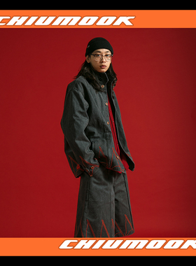 OSCILL 超重磅深灰色水洗做旧帆布夹克外套