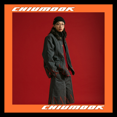 OSCILL 超重磅深灰色水洗做旧帆布夹克外套