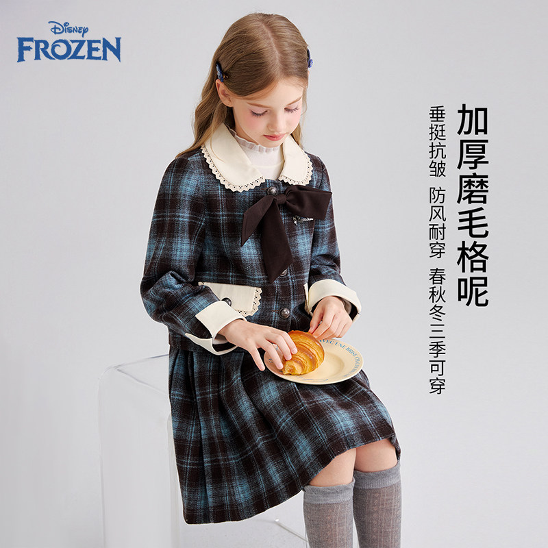 迪士尼毛格呢外套百褶裙套装