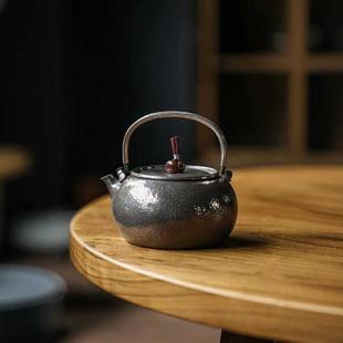 紫皮灵芝摘北村款 精致600ml 烧水壶足银999手工中号著茶壶