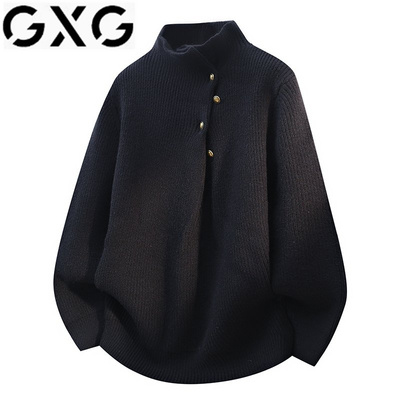 GXG毛衣男半高领设计感纽扣秋冬2025新款羊毛衫打底针织衫上衣男