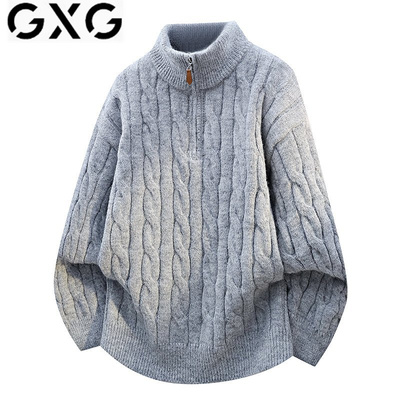 GXG半拉链毛衣男冬季2025新款高级感麻花羊毛衫套头针织衫上衣男