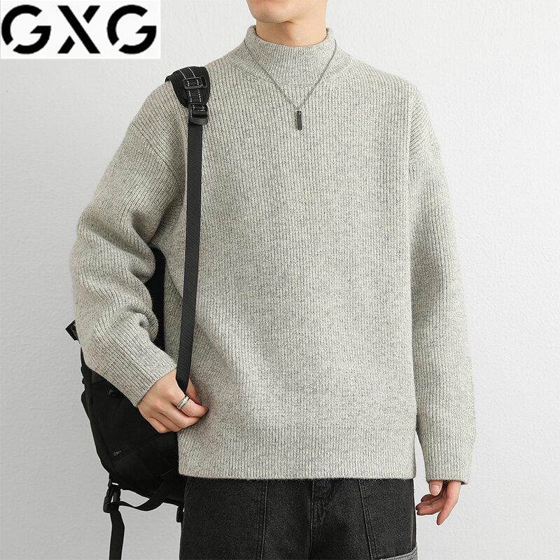 GXG圆领毛衣男士秋冬季新款羊毛衫慵懒风宽松日系打底针织衫线衣