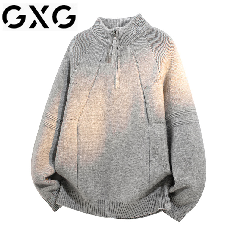 GXG半拉链立领毛衣男2025冬季新款羊毛衫男慵懒风宽松针织衫上衣