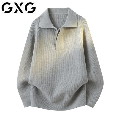 GXG翻领毛衣男秋冬2025新款潮流宽松羊毛衫男士青少年针织衫上衣