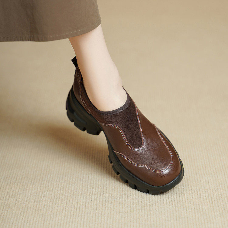 7cm老爹鞋厚底小皮鞋女真皮时尚坡跟乐福鞋2026新款高跟懒人单鞋,女鞋,深口单鞋,淘宝优惠券,粉丝福利购,淘宝优惠卷
