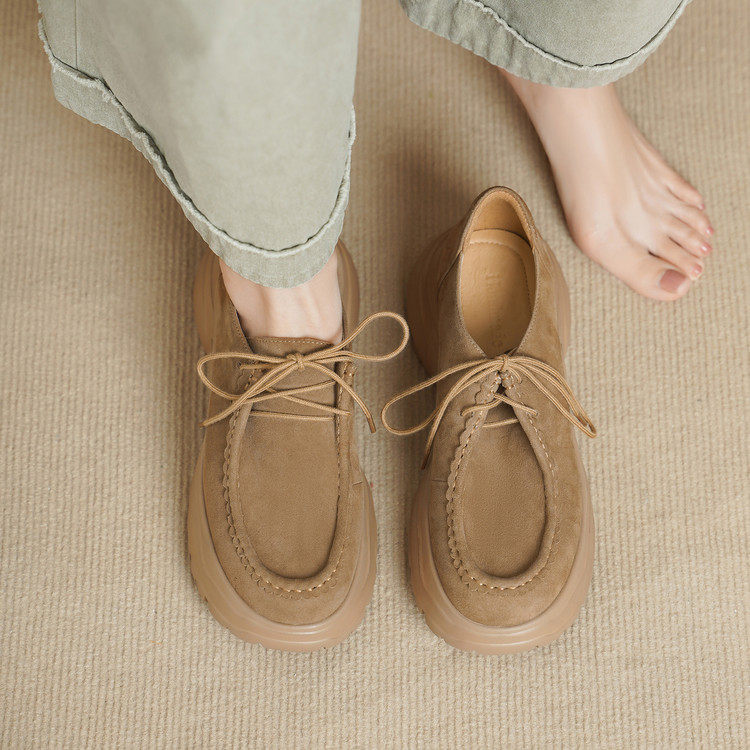 6cm时尚厚底小皮鞋女真皮松糕老爹鞋2026年新款高跟百搭系带单鞋,女鞋,深口单鞋,淘宝优惠券,粉丝福利购,淘宝优惠卷