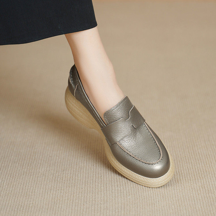 5cm时尚乐福鞋羊皮一脚蹬休闲皮鞋女2026新款英伦风真皮粗跟单鞋,女鞋,深口单鞋,淘宝优惠券,粉丝福利购,淘宝优惠卷