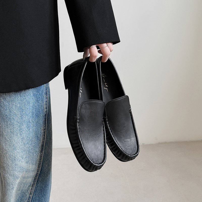 1.8cm休闲风时尚真皮乐福鞋女圆头一脚蹬平底单鞋舒适百搭豆豆鞋,女鞋,深口单鞋,淘宝优惠券,粉丝福利购,淘宝优惠卷