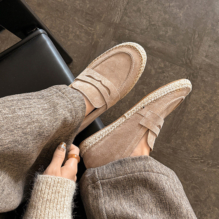 3cm草编休闲乐福鞋女款2026早春新款开口笑小皮鞋渔夫鞋平底单鞋,女鞋,深口单鞋,淘宝优惠券,粉丝福利购,淘宝优惠卷