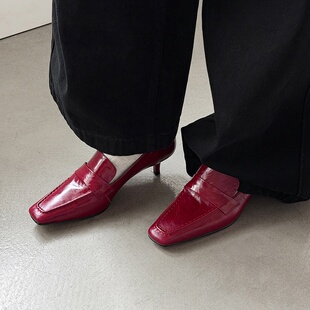 4cm老钱风乐福鞋单鞋真皮软皮细跟软底不累脚软底小皮鞋配阔腿裤