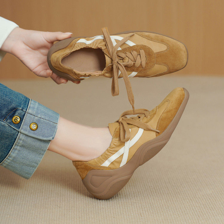 3cm法式复古牛反绒深口单鞋女真皮系带德训鞋百搭休闲低跟小皮鞋,女鞋,深口单鞋,淘宝优惠券,粉丝福利购,淘宝优惠卷